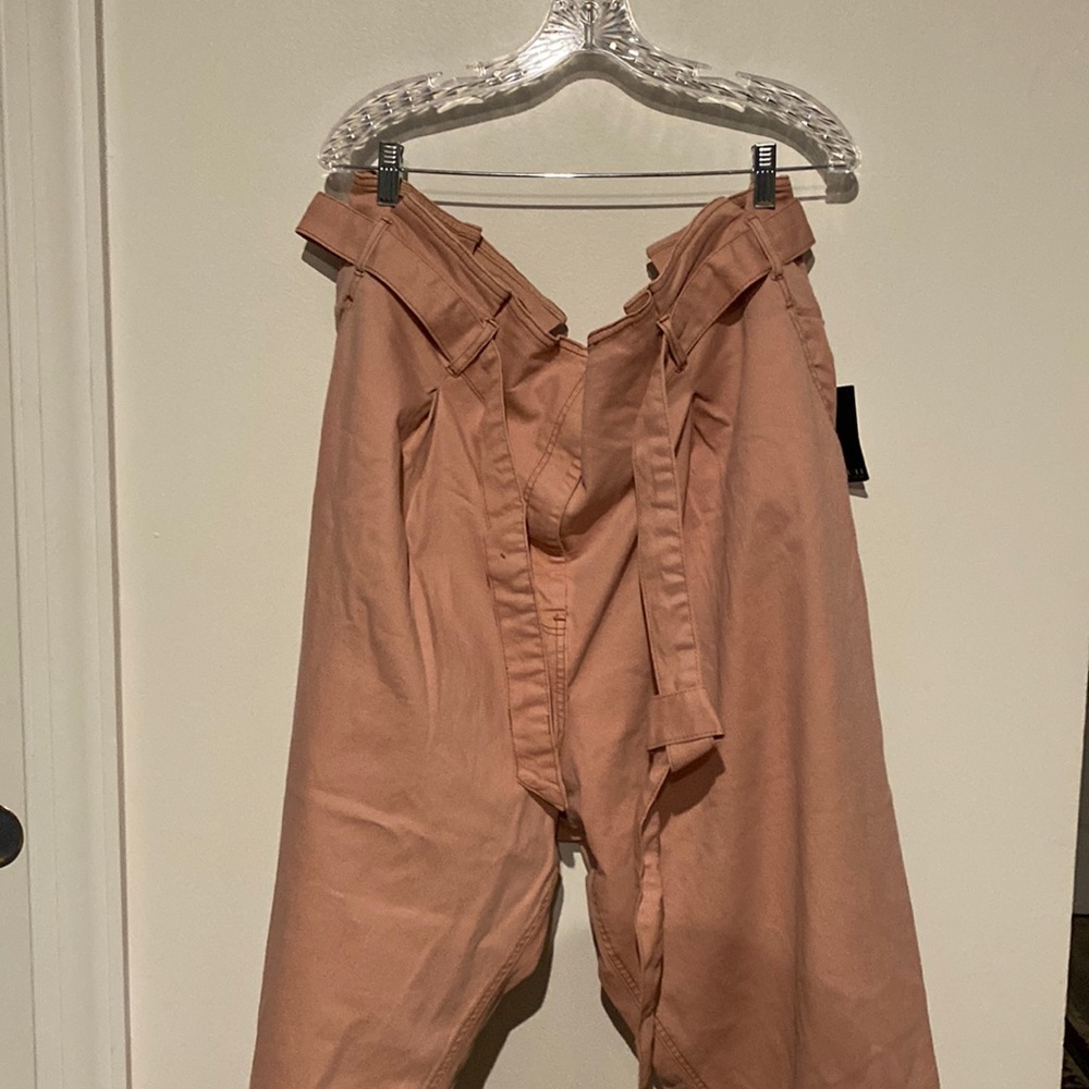 ELOQUII Pink High waisted tie front Denim like pant